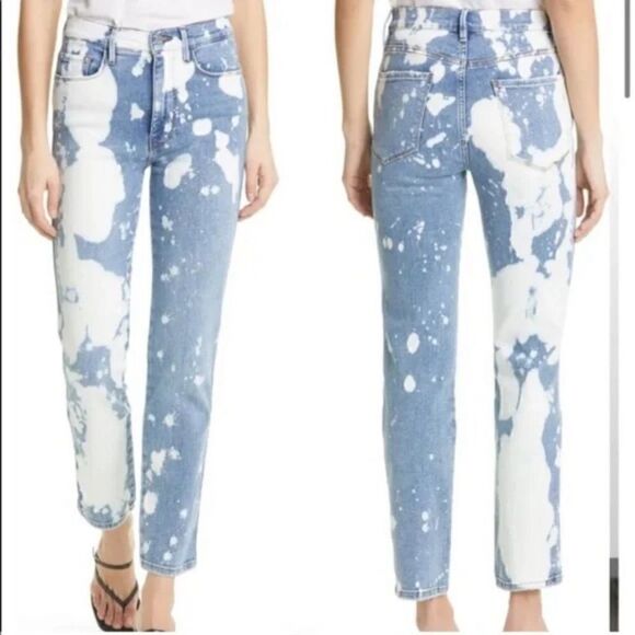 Frame Le Sylvie Blue Bleach Jeans Slender Straight Leg Splater Size 27 - Picture 3 of 8
